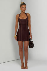 Velvette Bandage Mini Dress - Plum Brown