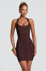 Velvette Bandage Mini Dress - Plum Brown