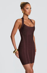 Velvette Bandage Mini Dress - Plum Brown