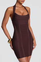 Velvette Bandage Mini Dress - Plum Brown