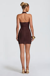 Velvette Bandage Mini Dress - Plum Brown