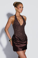 Adessa Mini Dress - Plum Brown Dress Babyboo Fashion Premium Exclusive Design