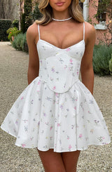 Analeigh Mini Dress - White Multi Floral Print Dress Babyboo Fashion Premium Exclusive Design