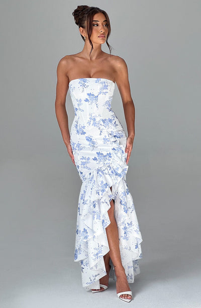 Shop Formal Dress - Angelina Maxi Dress - Blue Floral Print fourth image