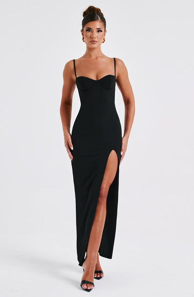 Shop Formal Dress - Asteria Maxi Dress - Black fourth image