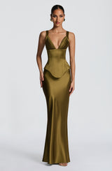 Atlanta Maxi Skirt - Deep Olive Skirt Babyboo Fashion Premium Exclusive Design