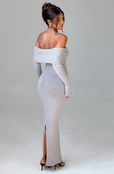 Collective Dress - Beverley Knit Maxi Dress - Light Grey Marl image 1