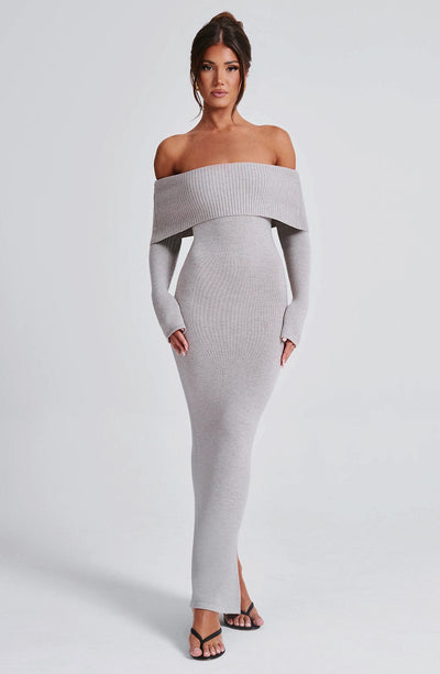 Collective Dress - Beverley Knit Maxi Dress - Light Grey Marl image 6