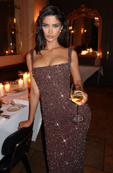 Calanthe Maxi Dress - Plum Brown Sparkle Dress Babyboo Fashion Premium Exclusive Design