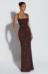 Calanthe Maxi Dress - Plum Brown Sparkle Dress Babyboo Fashion Premium Exclusive Design