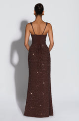 Calanthe Maxi Dress - Plum Brown Sparkle Dress Babyboo Fashion Premium Exclusive Design