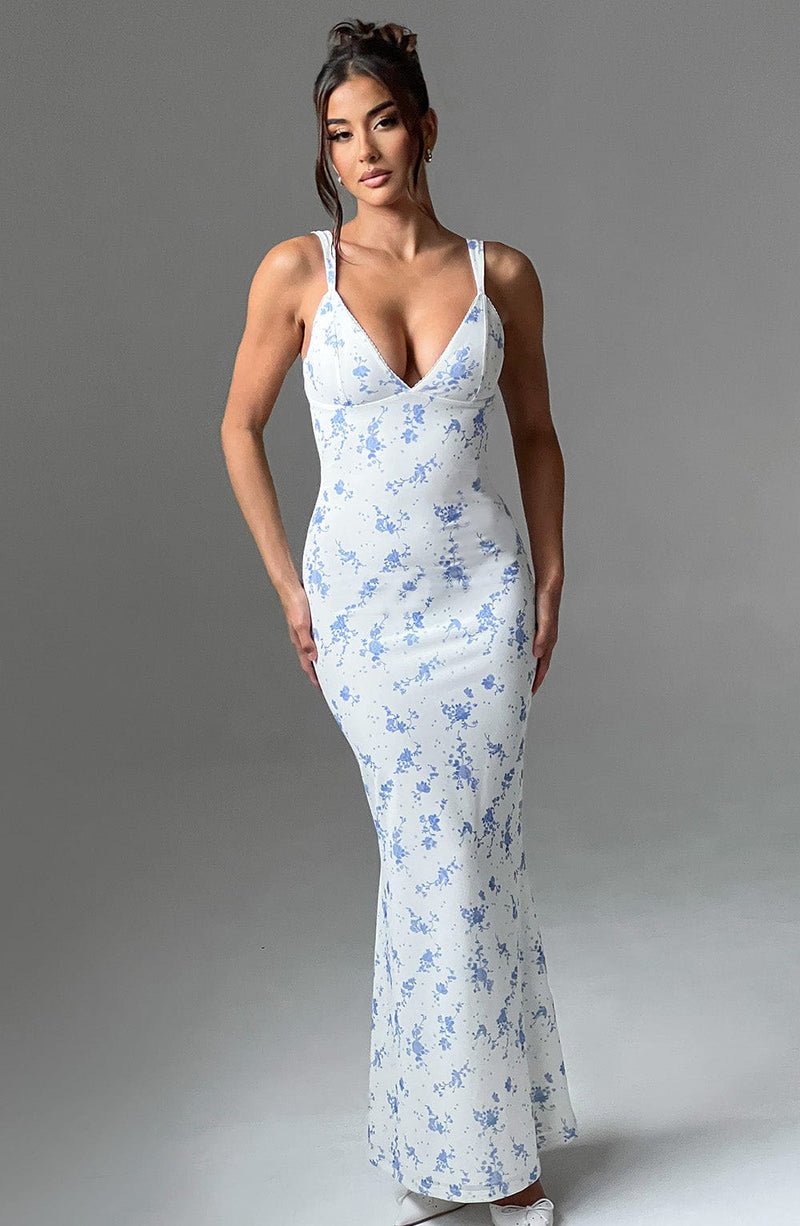 Caoimhe Maxi Dress - Blue Ditsy Print Dress XS Babyboo Fashion Premium Exclusive Design