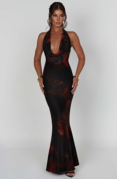 Shop Formal Dress - Chrishelle Maxi Dress - Fire Print sixth image