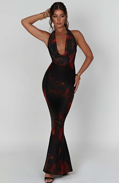 Shop Formal Dress - Chrishelle Maxi Dress - Fire Print fifth image