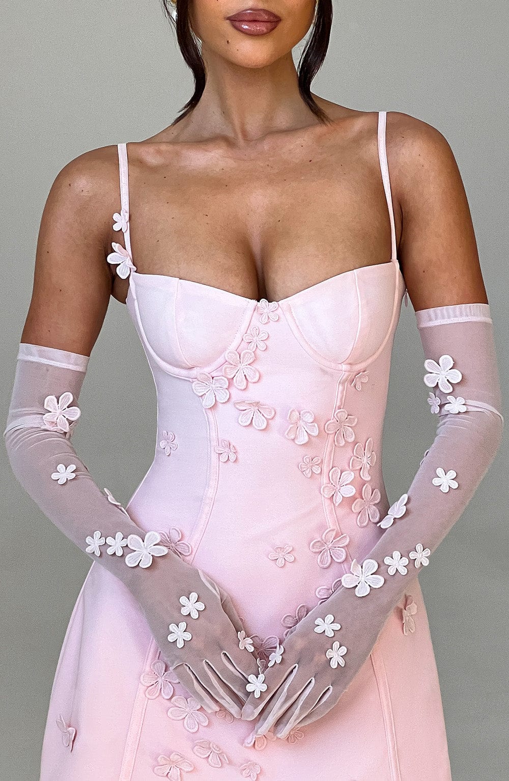 chinese dress ladies Luxury Beaded Pink Evening Dress with Overskirt Gloves SS429 main image 0