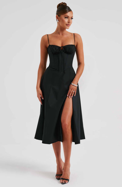 Shop Formal Dress - Deanna Midi Dress - Black fifth image
