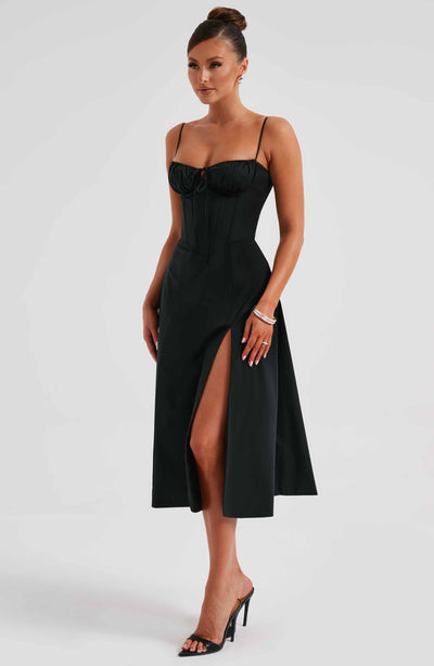 Shop Formal Dress - Deanna Midi Dress - Black fourth image