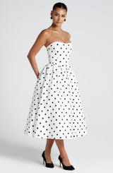 Edith Midi Dress - Black Polka Dot Print Dress Babyboo Fashion Premium Exclusive Design