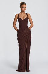 Elara Maxi Dress - Plum Brown Dress XS Babyboo Fashion Premium Exclusive Design