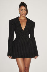 Elvira Mini Dress - Black Pinstripe Dress Babyboo Fashion Premium Exclusive Design