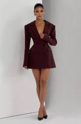 Elvira Mini Dress - Burgundy Pinstripe Dress Babyboo Fashion Premium Exclusive Design
