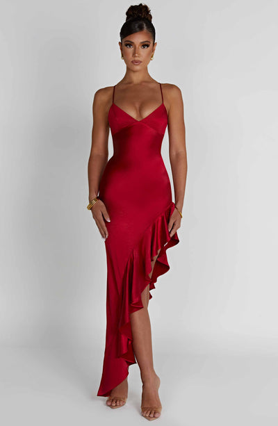 Shop Formal Dress - Flora Midi Dress - Red fifth image