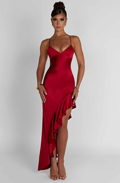 Shop Formal Dress - Flora Midi Dress - Red fourth image