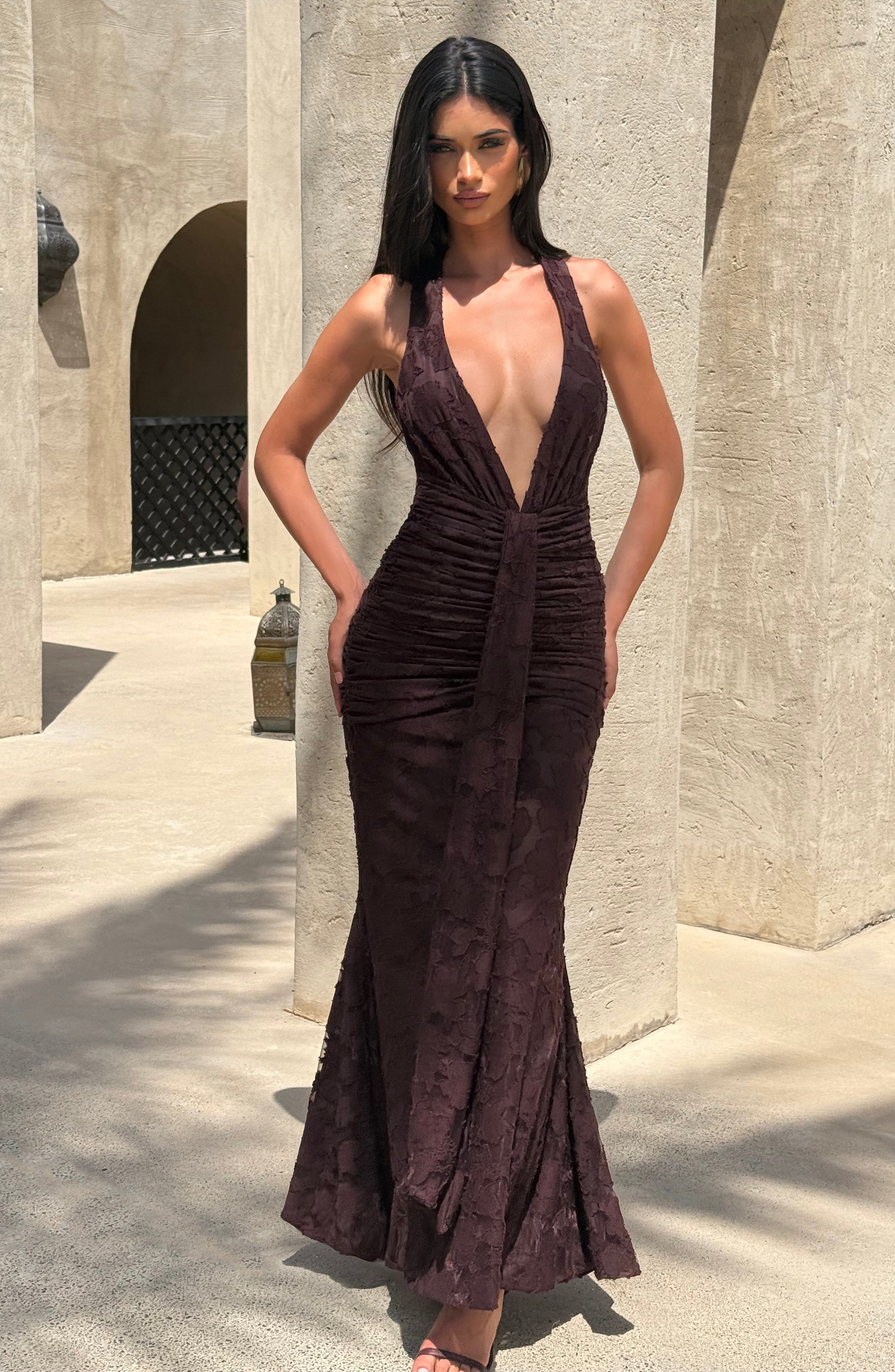 Guinevere Maxi Dress - Plum Brown Babyboo Fashion Guinevere Maxi Dress - Plum Brown Babyboo Fashion