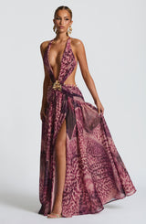 Indianna Maxi Dress - Magenta Orchid Print Dress Babyboo Fashion Premium Exclusive Design