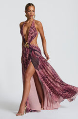 Indianna Maxi Dress - Magenta Orchid Print Dress Babyboo Fashion Premium Exclusive Design