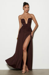 Junia Maxi Dress - Plum Brown Dress XS Babyboo Fashion Premium Exclusive Design