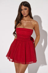 Katrina Mini Dress - Red Sparkle Dress Babyboo Fashion Premium Exclusive Design