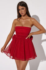 Katrina Mini Dress - Red Sparkle Dress Babyboo Fashion Premium Exclusive Design
