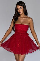 Katrina Mini Dress - Red Sparkle Dress Babyboo Fashion Premium Exclusive Design