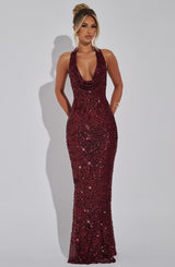 Lorena Maxi Dress - Wine Lined Dress Babyboo Fashion Premium Exclusive Design