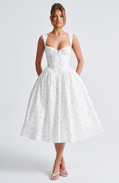 Marlena Midi Dress - White Multi Floral Print - View 6 | Shop Formal Dress