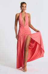 Melania Maxi Dress - Coral Pink Dress Babyboo Fashion Premium Exclusive Design