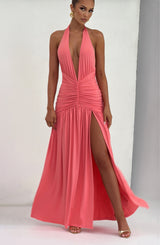 Melania Maxi Dress - Coral Pink Dress Babyboo Fashion Premium Exclusive Design