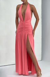 Melania Maxi Dress - Coral Pink Dress Babyboo Fashion Premium Exclusive Design