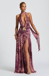 Melania Maxi Dress - Magenta Orchid Print Dress Babyboo Fashion Premium Exclusive Design