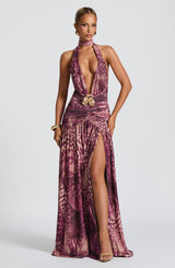 Melania Maxi Dress - Magenta Orchid Print Dress Babyboo Fashion Premium Exclusive Design
