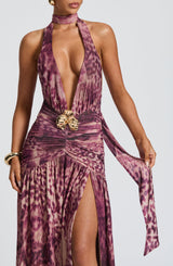 Melania Maxi Dress - Magenta Orchid Print Dress Babyboo Fashion Premium Exclusive Design
