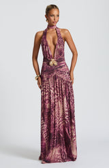Melania Maxi Dress - Magenta Orchid Print Dress Babyboo Fashion Premium Exclusive Design