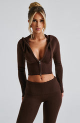 Portia Knit Hoodie - Chocolate Tops Babyboo Fashion Premium Exclusive Design