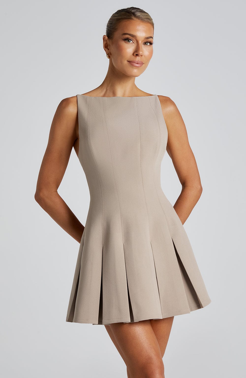 Rory Mini Dress - Taupe | Elegant Mini Dress | Babyboo Fashion