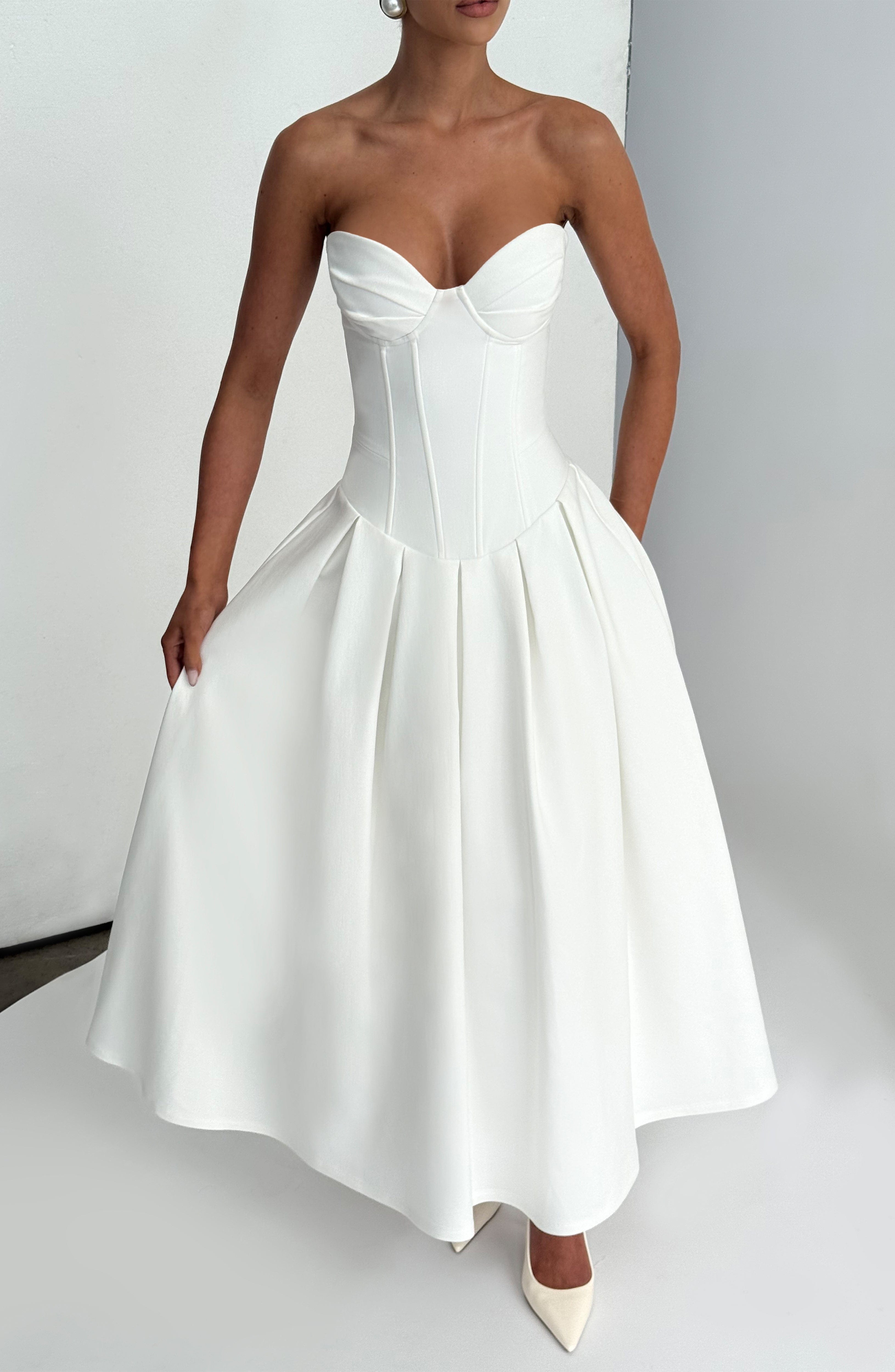 Elegant Salma Midi Dress - Ivory | Babyboo Fashion | White Midi Dress Elegant Salma Midi Dress - Ivory | Babyboo Fashion | White Midi Dress