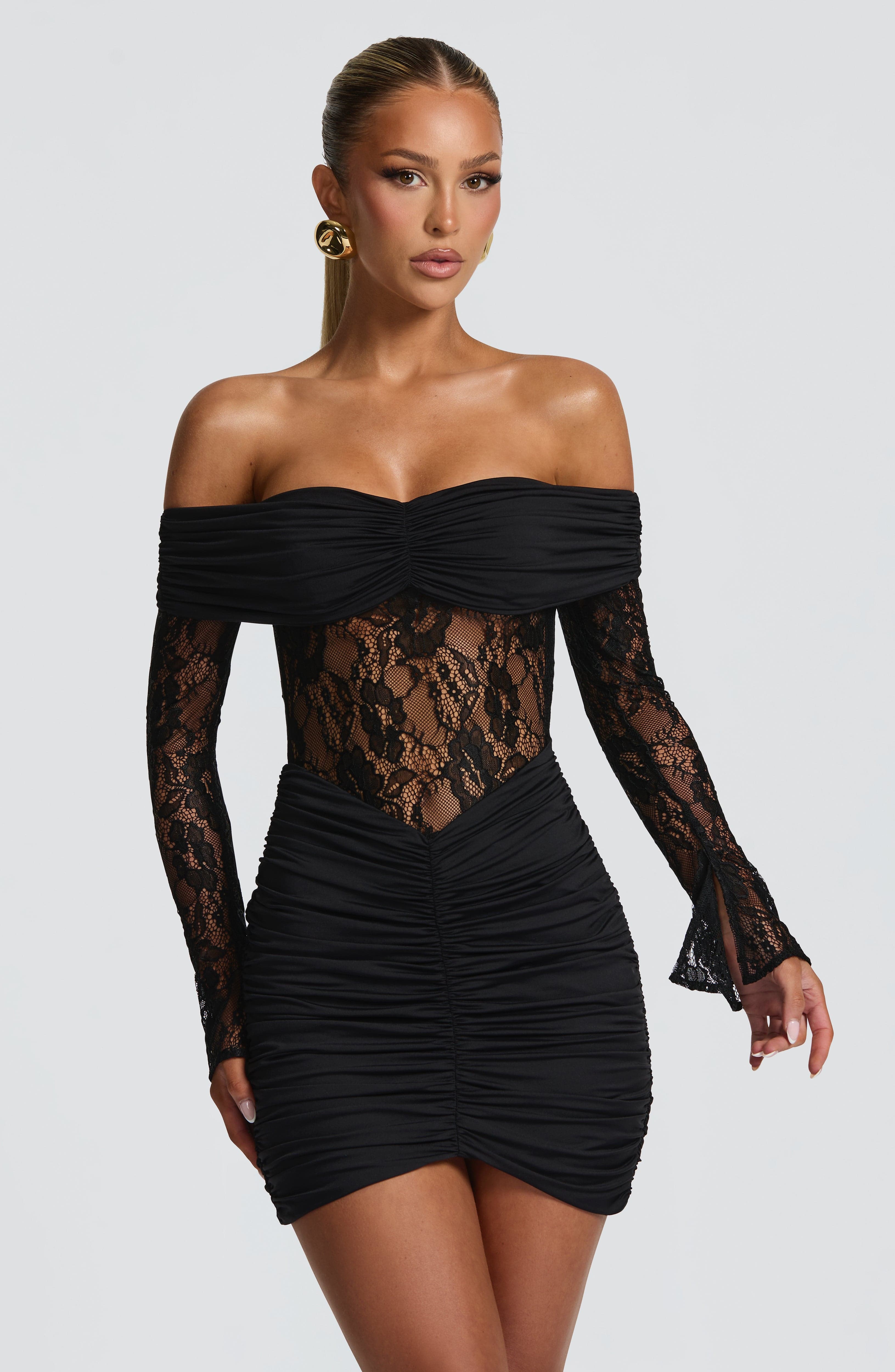 celena mini dress burn out black PRISILLA MINI DRESS