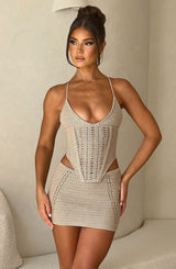 Selma Mini Skirt - Beige Skirt Babyboo Fashion Premium Exclusive Design