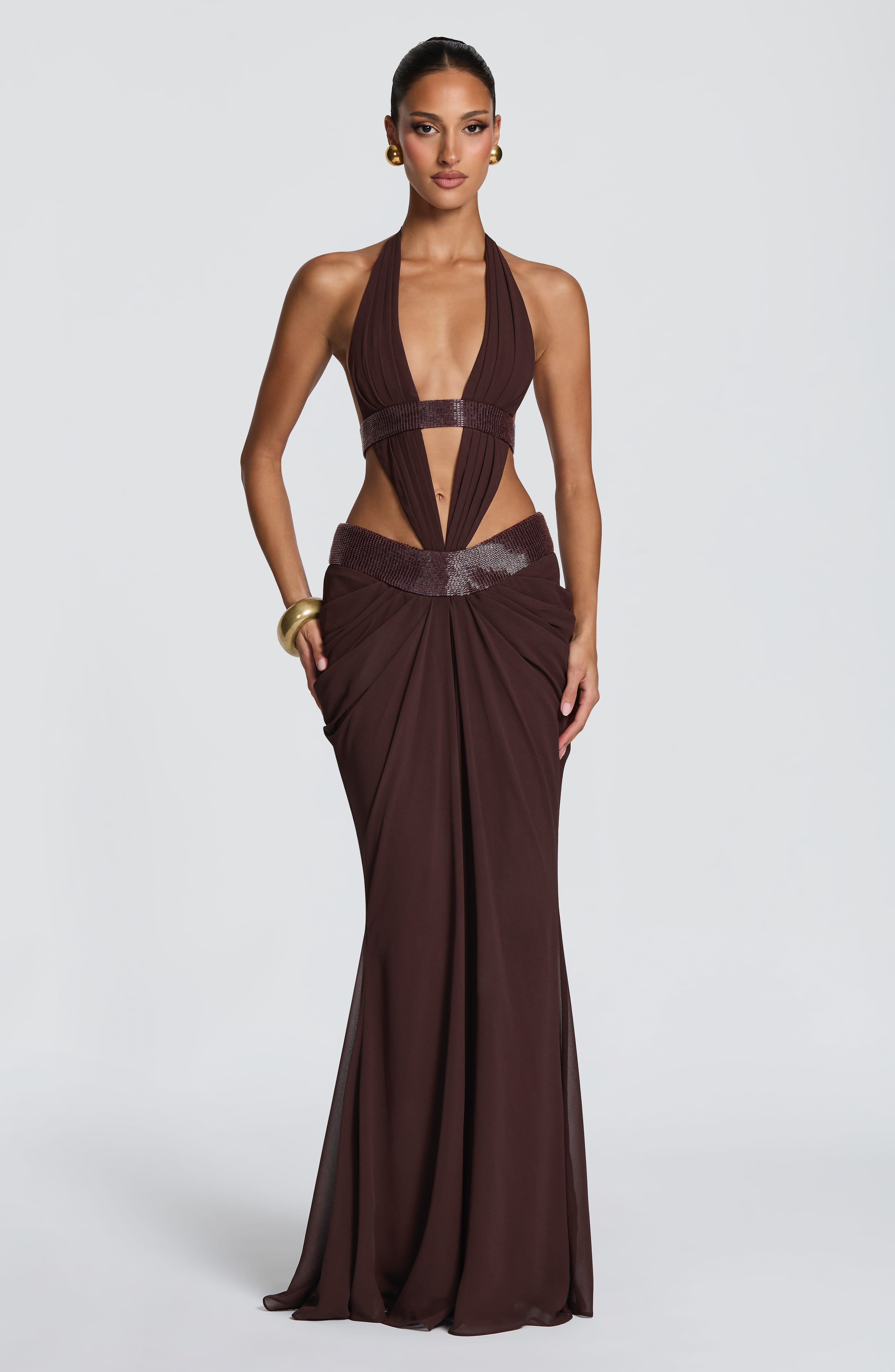 sofie maxi dress chocolate brown Babyboo Sophie in Plum Size XL Blue Navy Camouflage Sling Luxurious satin EHEM LENGTH_Floor Length Color:Dove
