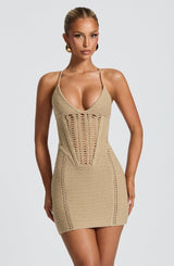 Xanthe Mini Dress - Beige Dress Babyboo Fashion Premium Exclusive Design